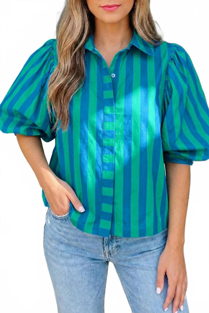 NEW AAPPARELLA stripe tie sleeve button down shirt in blue